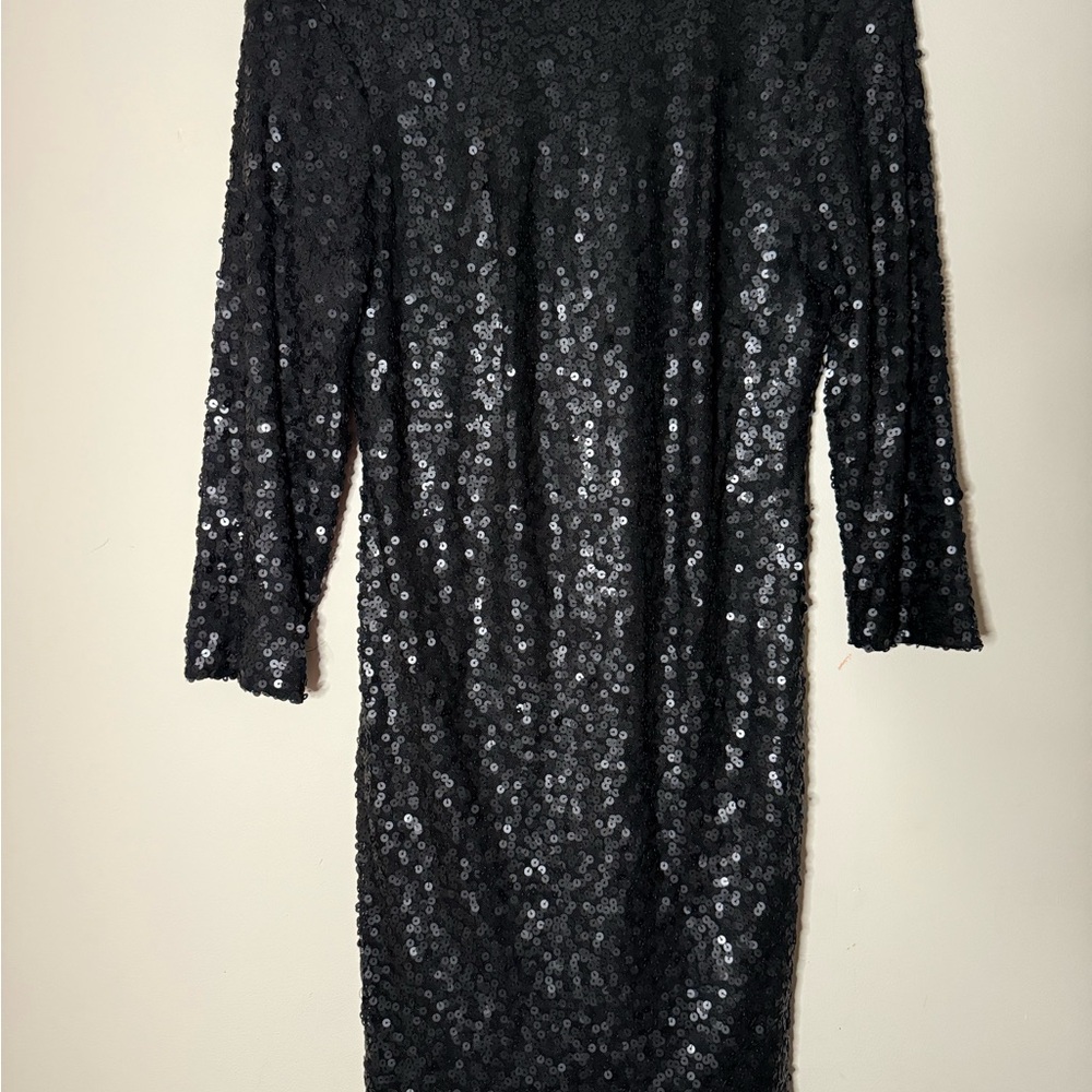 Size 12W Jessica Simpson Black Sequin Mini Dress with low Cowl Back - Picture 5 of 7